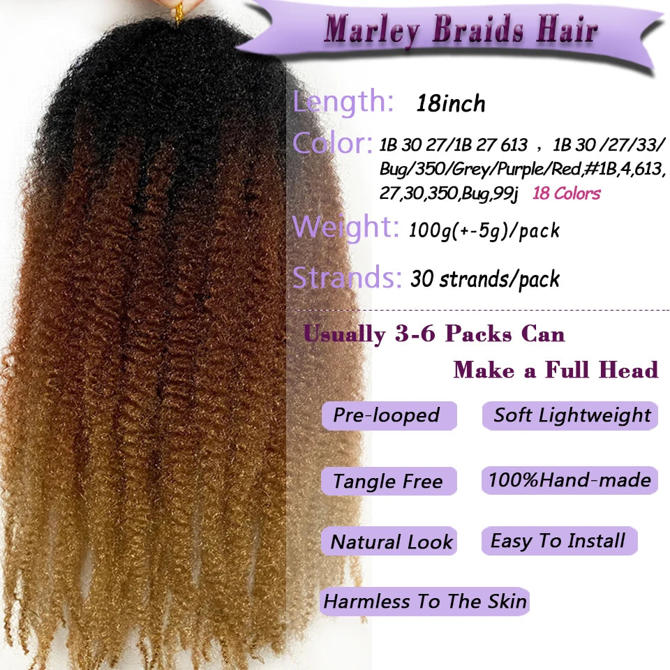 18” Marley Hair 1B 30 27 Afro Twist Marley Braiding Hair for Faux Locs Crochet Hair Synthetic Springy Afro Twist Hair Extensions