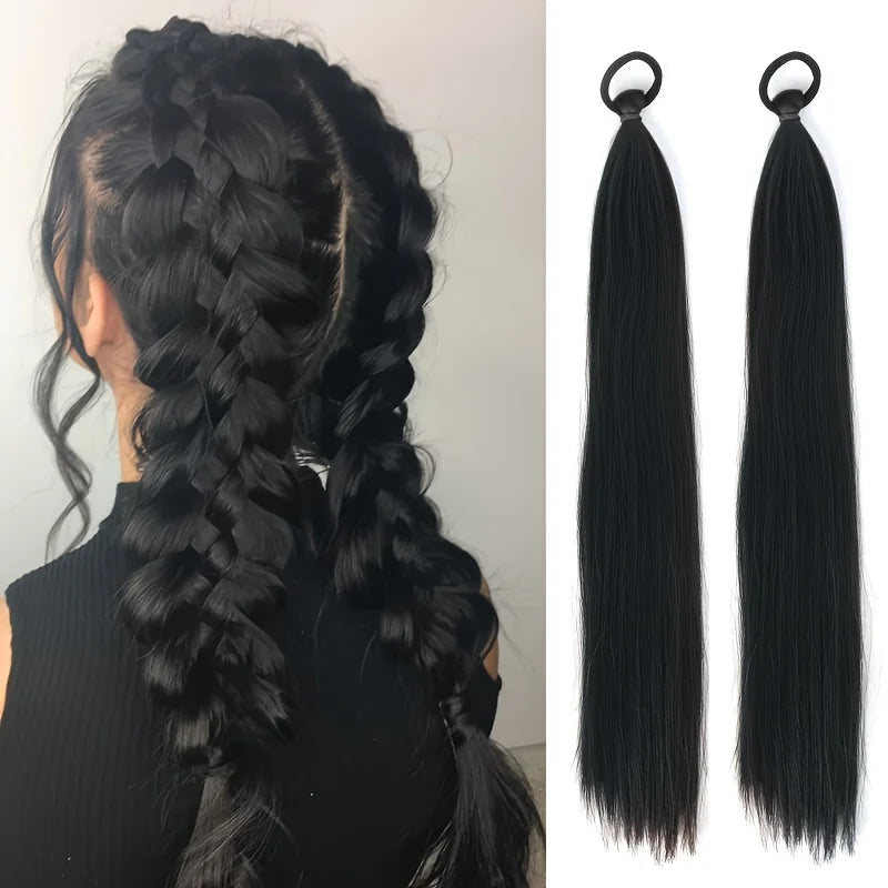 Synthetic 2pcs Braidable Ponytail - High-Temperature Resistant Wigs Straight for Women'S  Natural Look Ponytail Hair Extensions