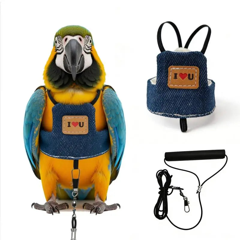 New Cowboy Parrot Flying Harness Comfortable Safety Bird Harness Vest Small Medium Parakeet Outdoor Flying Training Rope Leash