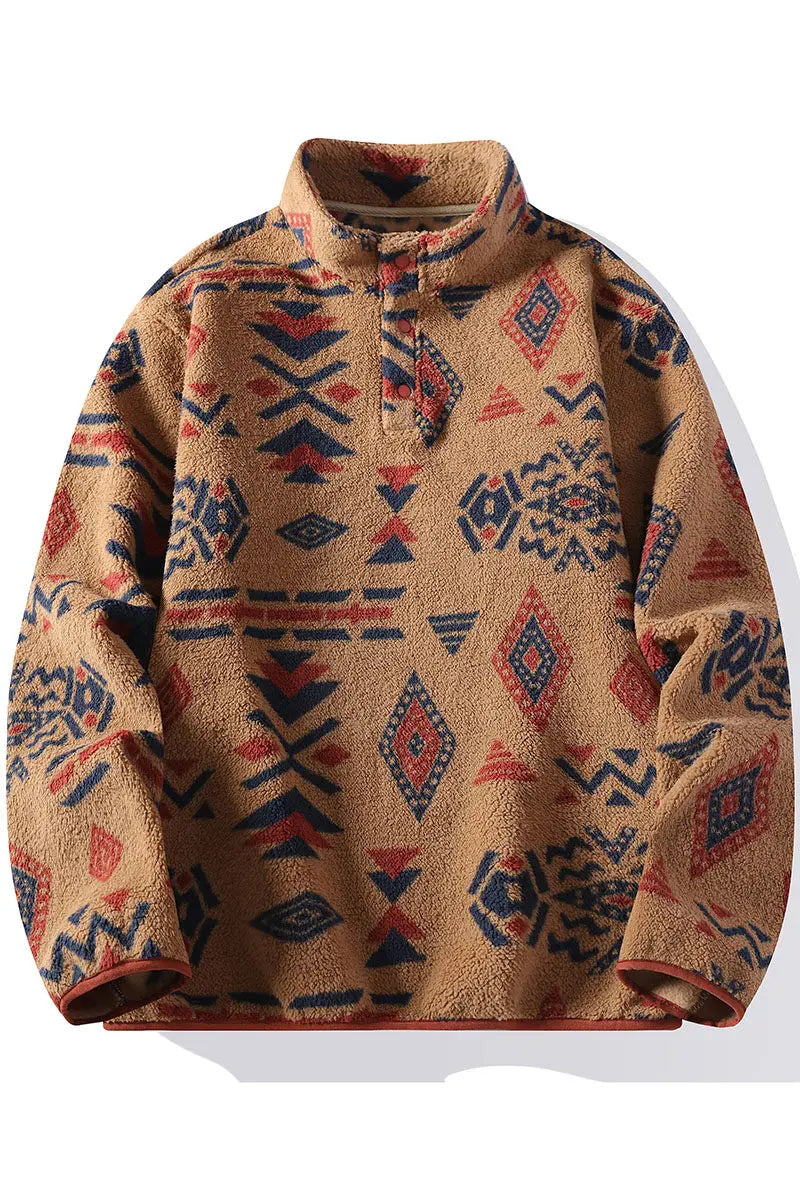 Autumn Winter Men's FleeceThicken Stand Collar Sweater Printed Knit Sweater Base Pullovers Printing Hoodie