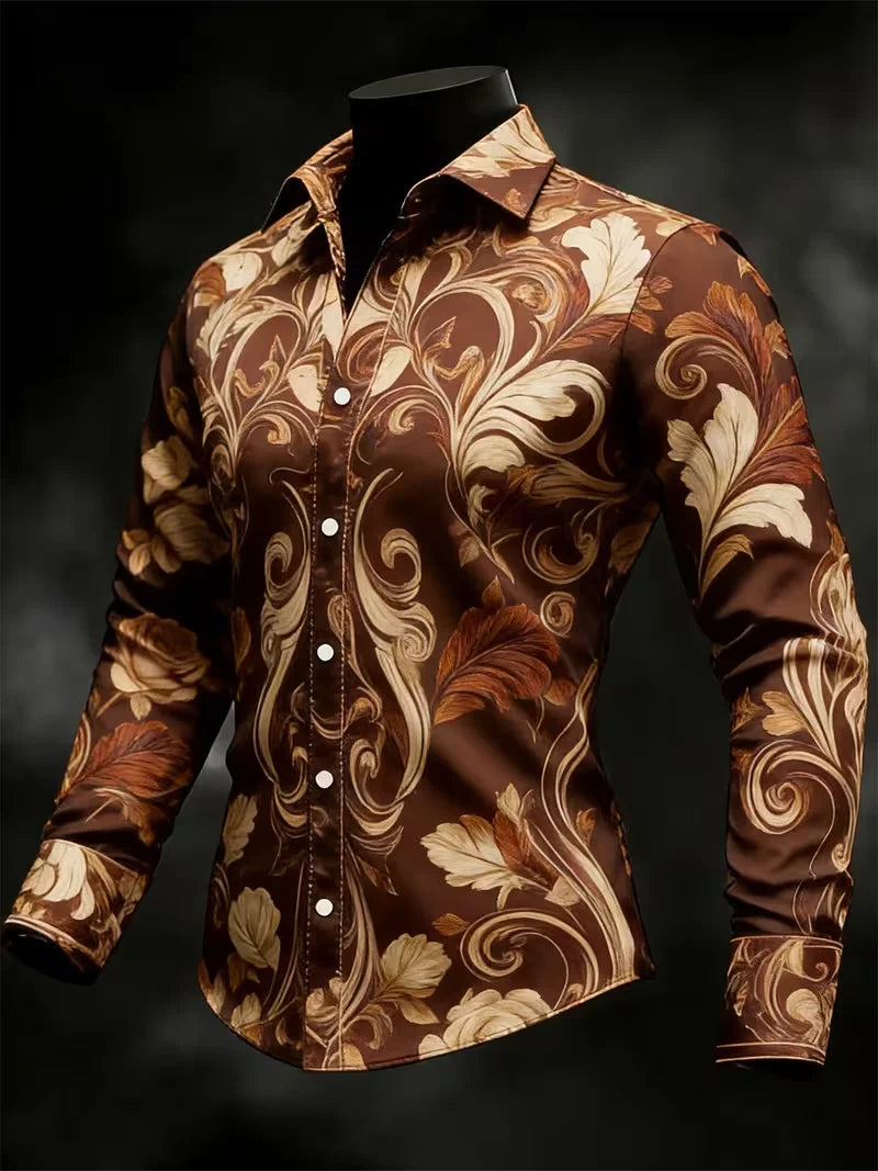 New Retro Ethnic Style Totem Shirt Men's Long Sleeved Shirt Single Breasted Casual Slim Fit Top Clothing