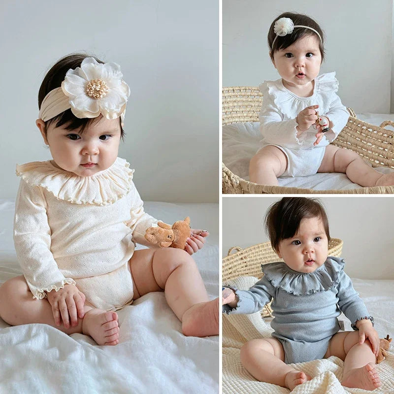 2025 New Autumn Newborn Baby Girls Bodysuits Long Sleeved Cotton Solid Color Infant Baby Girls Jumpsuit 0-24M Baby Girl Clothing