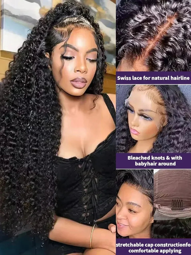 250 Density 100% Human Hair 46 Inch Water Wave Curly 13x4 13x6 Hd Lace Front Wigs Black Pre Plucked Deep Wave 360 Lace Front Wig