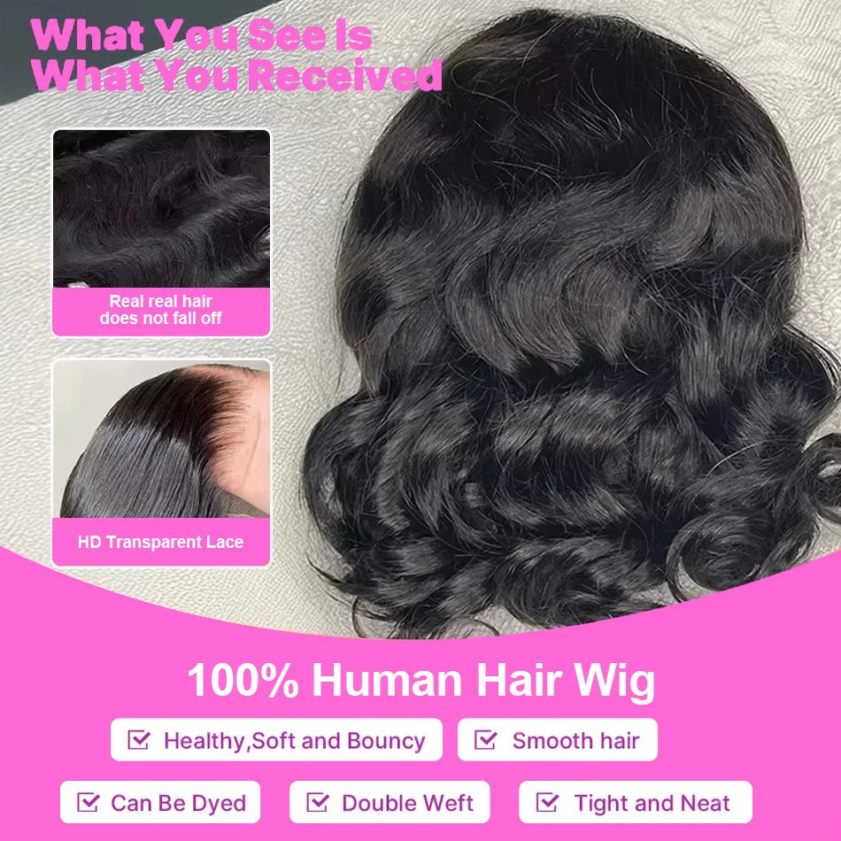 Short Body Wave Bob Wig 13x6 Transparent Lace Frontal Wig 100% Human Hair Brazilian 13x4 Pre Plucked Wigs 5x5 Ready to Go HD Lace Glueless Wigs For Women 250 Density