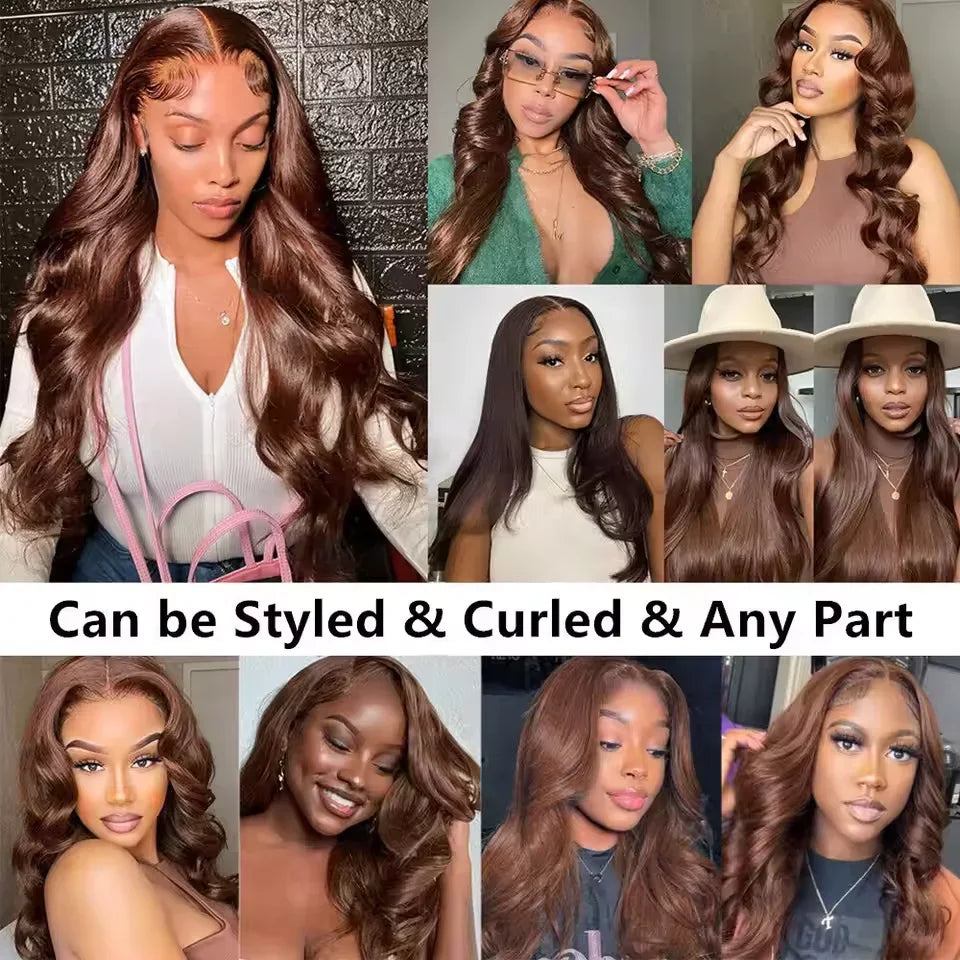 Chocolate Brown Human Hair Lace Front Wig Body Wave Wigs Human Hair 13x6 Frontal Wig 30 36 Inch 13x4 HD Transparent Colored Wig