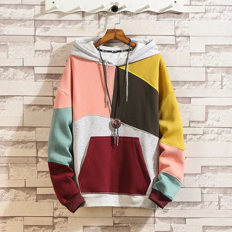 Hoodies Men Autumn Winter Casual Loose Fashion Mans Beggar Punk Hip Pop Patchwork Velvet Pullover Couples Male Moda Streetwear