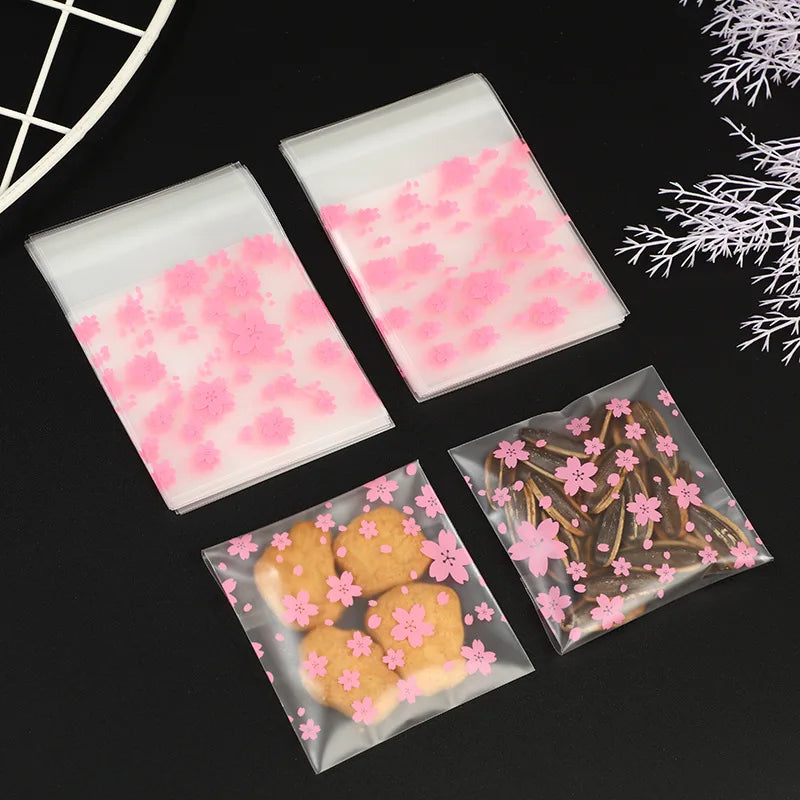 100pcs Transparent Cherry Blossom Packaging Bags Fresh Bags Dustproof Bags Candy Biscuits Jewelry Packaging Bags Reusable DIY