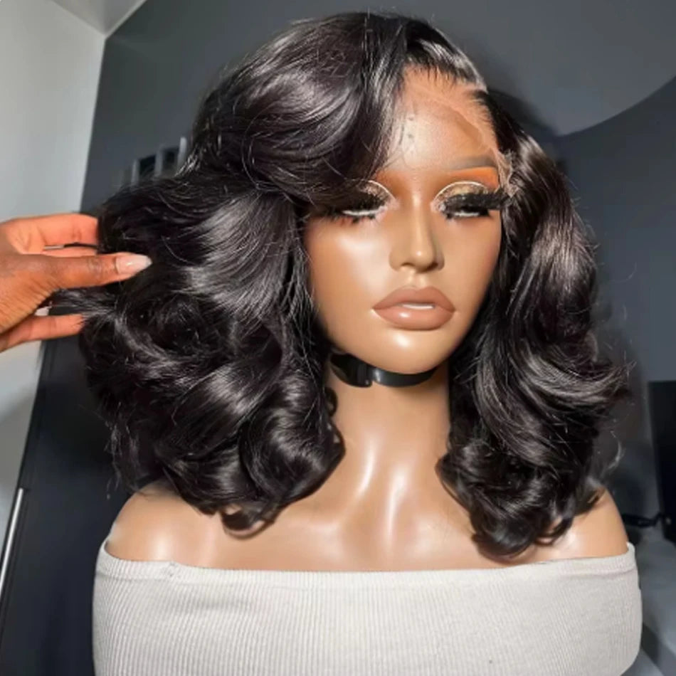 5X5 High 250 Density Body Wave Transparent Ready To Go Pre Plucked Short Bob Wig Glueless Human Hair Wigs For Women Loose Body