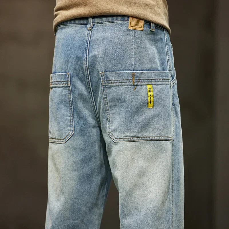 2024 Autumn New Solid Color Jeans Men's Four Seasons Loose Versatile Straight Pants Korean Style Trendy Workwear Long Pants