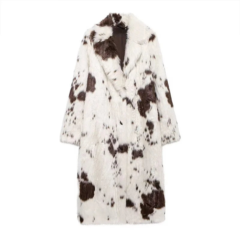 Autumn Winter New Fashion Women's Turn-down Collar Long Sleeve Color-coded Casual Trendy Daily Luxury Faux Fur Coats Female Tops