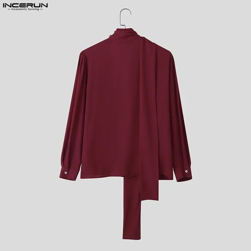 INCERUN Men Shirt Solid Loose Pleated V Neck Long Sleeve See Through Men Clothing Streetwear Fashion Casual Tops Male Shirts