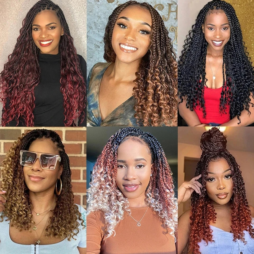 1- 6 Packs Ombre Box Braids Crochet Hair 14 18 inch Boho Goddess Box Braids Crochet Hair With Curly Ends 3X Synthetic Braid Hair