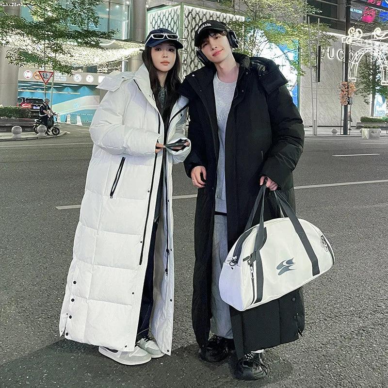 Zipper Down Coats Men Hooded Jackets Down Coat Cardigan Covered Button Outerwear Winter 2025 High Street Pockets Spliced