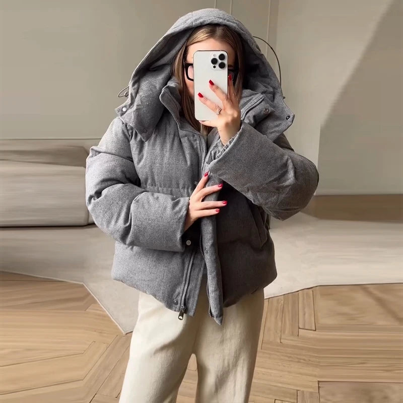Fashion Women's Winter Jacket Casual Solid Hooded Full Sleeve Zip-up Loose Padded Coats New Street Chic Warm Outwear 2026
