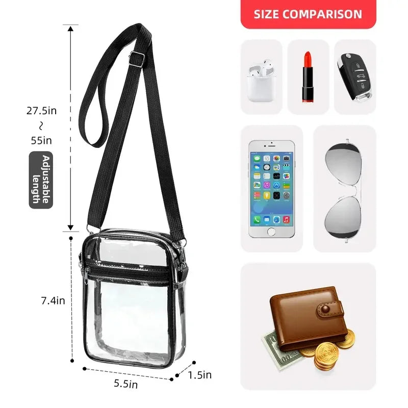 Women Clear Shoulder Bag Stadium Approved PVC Concert Transparent Purse Simple Crossbody Bag With Front Pocket Casual Handbag