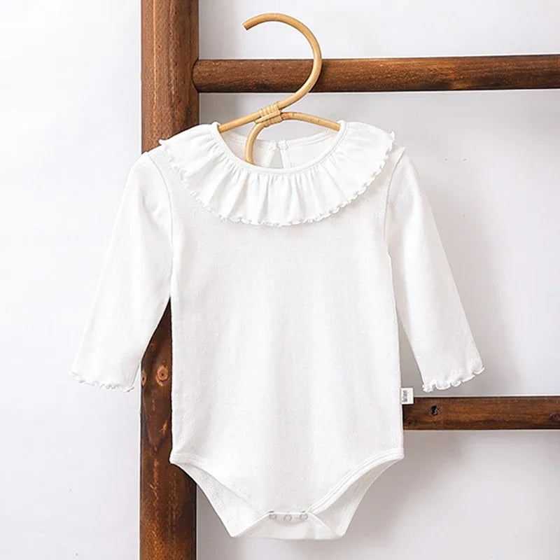 2025 New Autumn Newborn Baby Girls Bodysuits Long Sleeved Cotton Solid Color Infant Baby Girls Jumpsuit 0-24M Baby Girl Clothing