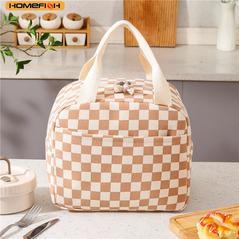 HOMEFISH Cute Flower Pattern Insulated Lunch Box Bag, Waterproof Durable Thermal Handbag for Food Storage