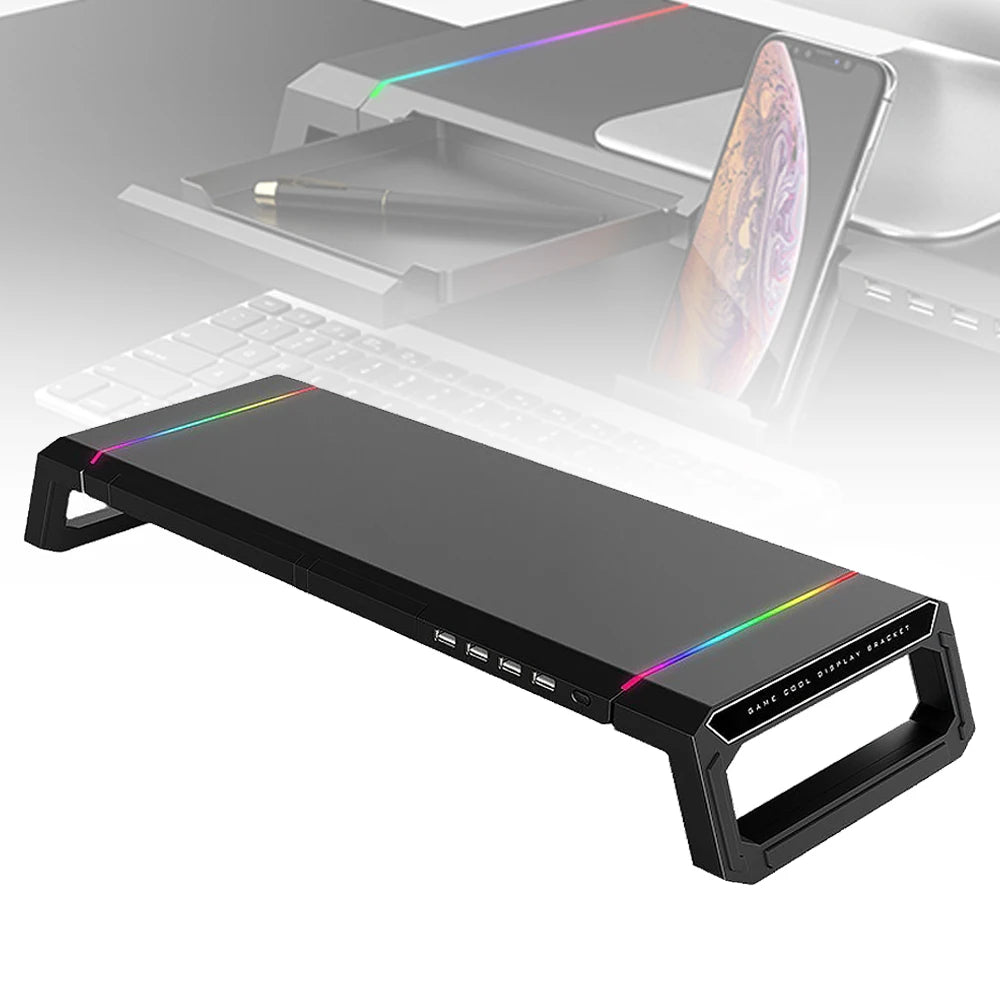 PC Monitor Stand with 3.0 USB Ports Data Transfer Charging Desktop Height Stand Office Laptop Keyboard Stand Storage Shelf Board