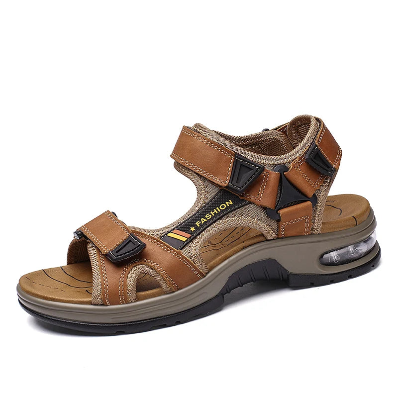 New Fashion Men's Sandals Summer Genuine Leather Sandals Outdoor Beach Sandals Non-slip Breathable Men's Wading Shoes Size 38-46