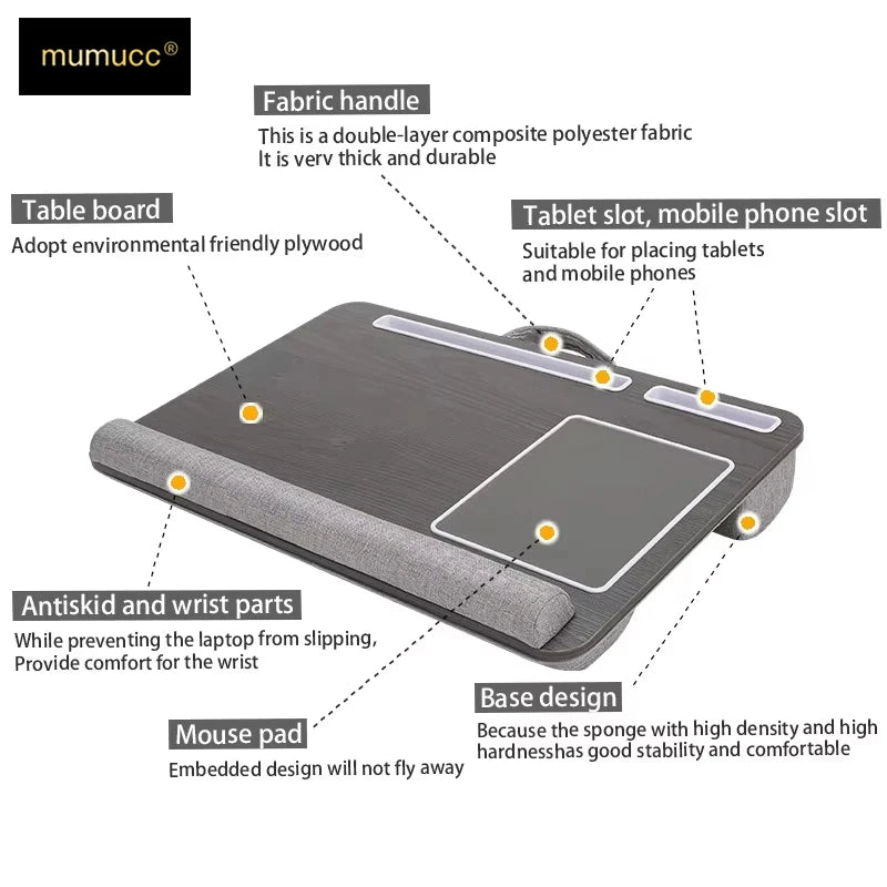 Multi Purpose Laptop Desk Leg Table Design of Double Groove Anti Slip Bar Embedded Mouse Pad Use with Sofa Bedroom Portable