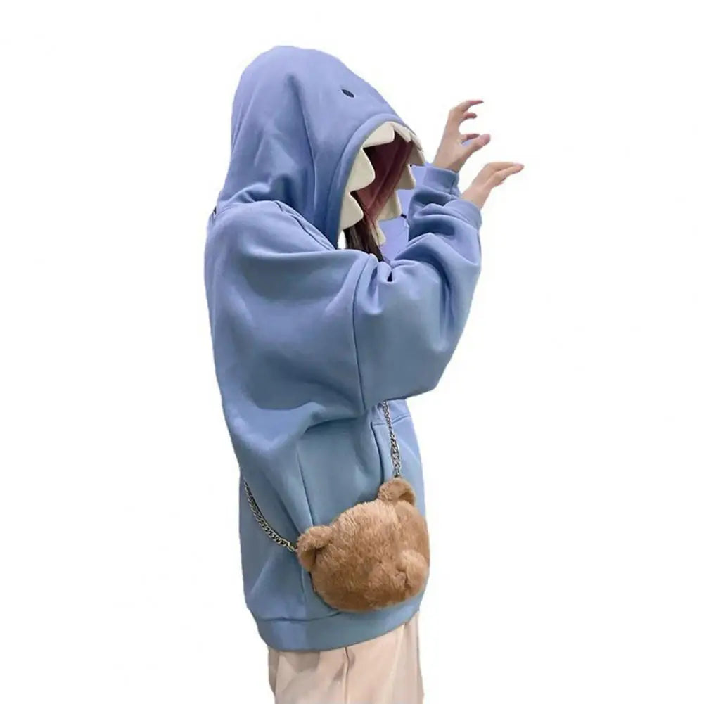 Men Shark Hoodie Winter Pullover Sweater Casual Pocket Long Sleeve Pull Female Solid Hooded Sweaters Trendy Couple's Pullovers