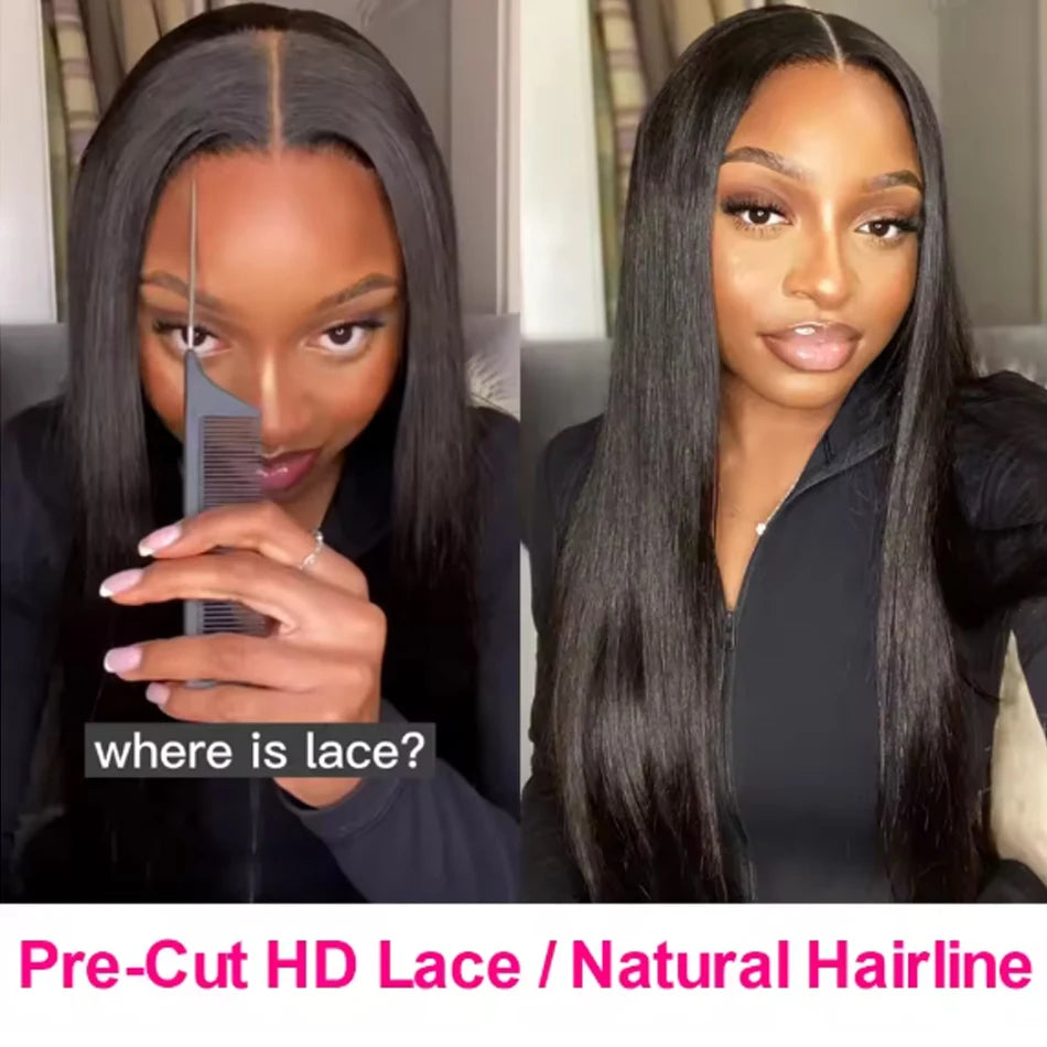 13X6 HD Transparent Lace Front Human Hair Wig 13x4 Straight Frontal Wig Pre Plucked 250 Density HD Lace Closure Wig Indian