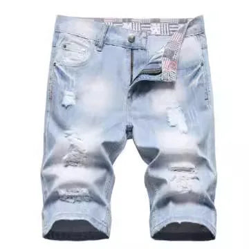 Denim Pant Men Jeans Vintage Straight Pants High Waist Distressed Hole Knee Length Trousers Y2k Streetwear Casual 2026 Spring