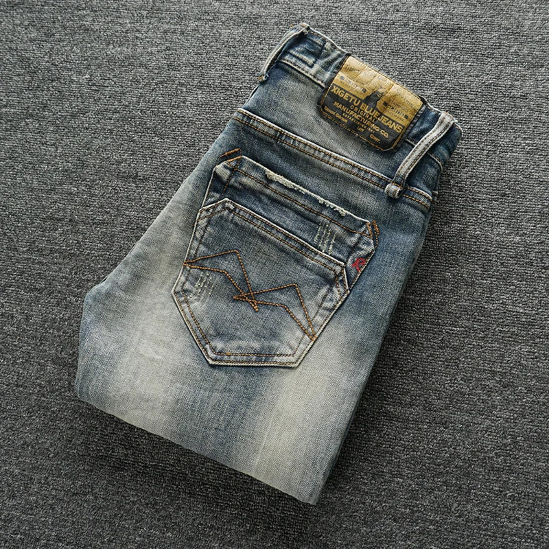 Fashion Designer Men Jeans High Quality Retro Washed Elastic Stretch Slim Fit Ripped Jeans Men Vintage Casual Denim Pants Hombre