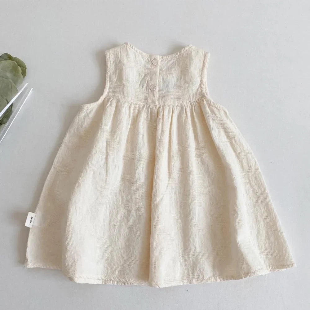 Bear Leader Korean Version Plain Color Girls Casual Dresses Summer Flower Embroidered Sleeveless Vest Dress Children's Clothing