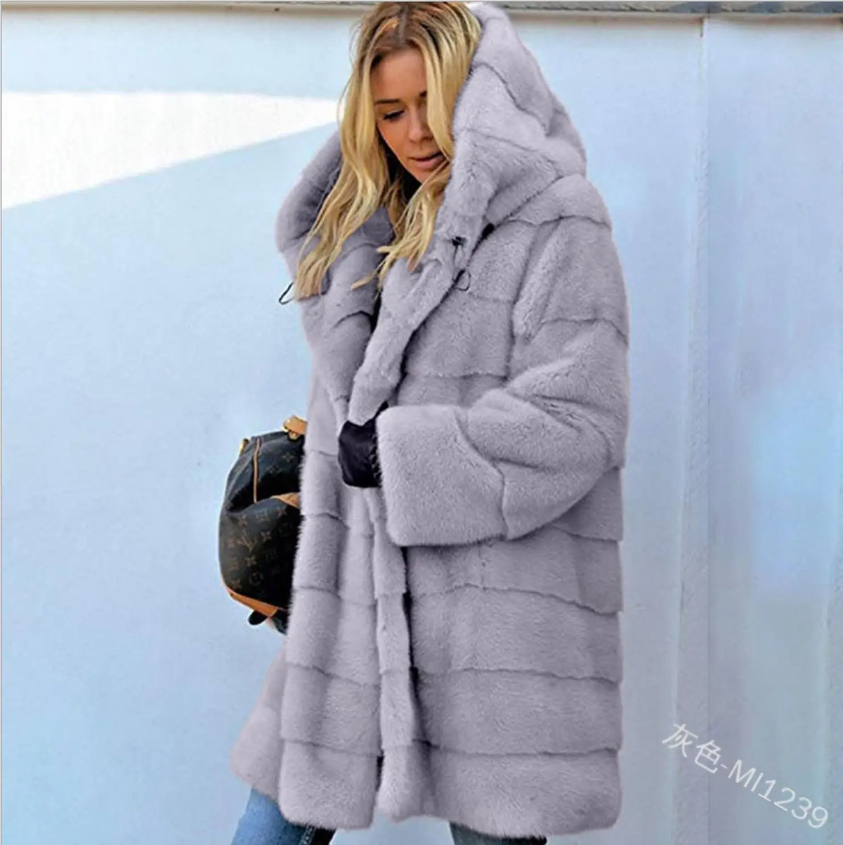 Women Warm Faux Fur Coat Vintage Solid Hoodies Midi Length Cardigan Jackets Furry Outerwear Jackets Hooded Coats Winter