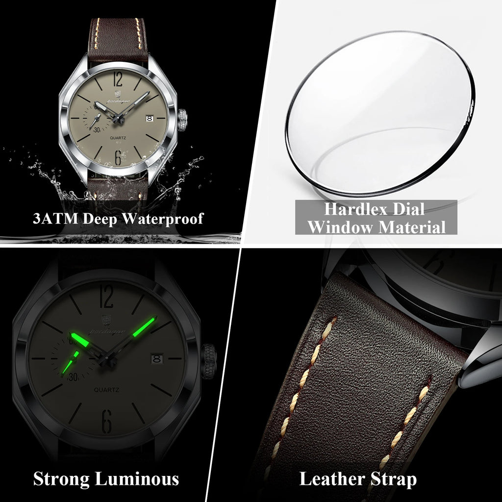 POEDAGAR Original Fashion Male Wristwatch Leather Quartz Business Men Watch Waterproof Luminous Date Elegant Men's Watches Reloj