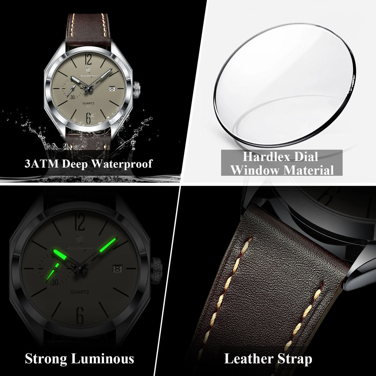 POEDAGAR Original Fashion Male Wristwatch Leather Quartz Business Men Watch Waterproof Luminous Date Elegant Men's Watches Reloj