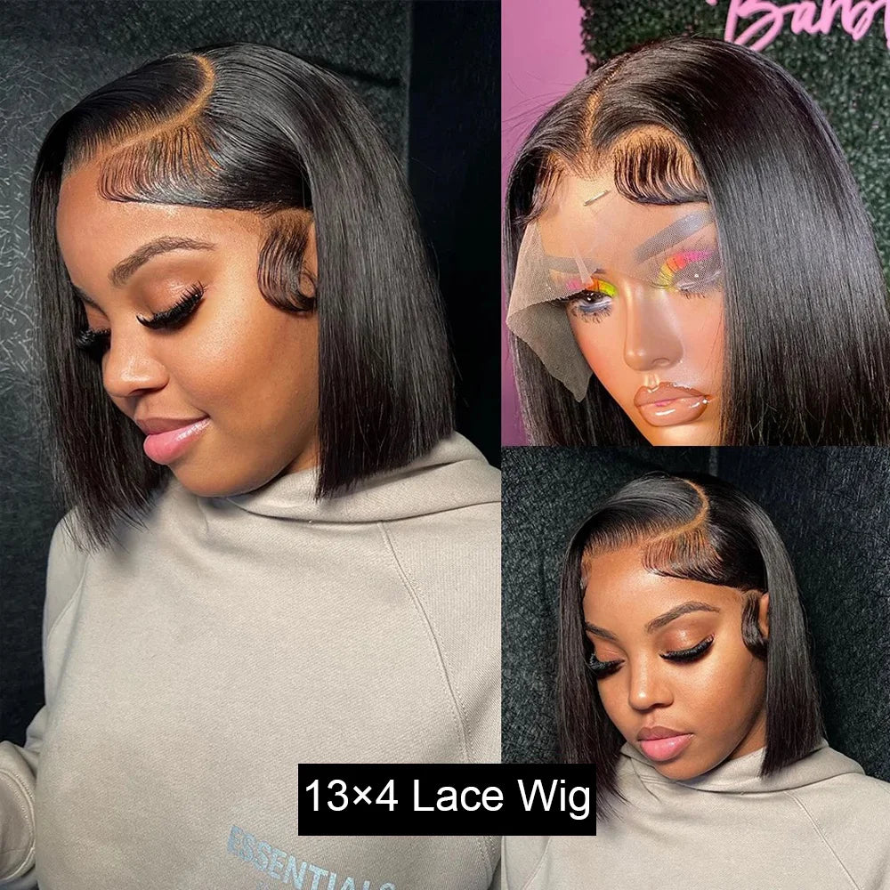 Bob Wig Human Hair 13X4 Lace Frontal Bob Wigs For Black Women Human Hair Glueless Straight Bob Lace Front Wig Natural Color Wigs