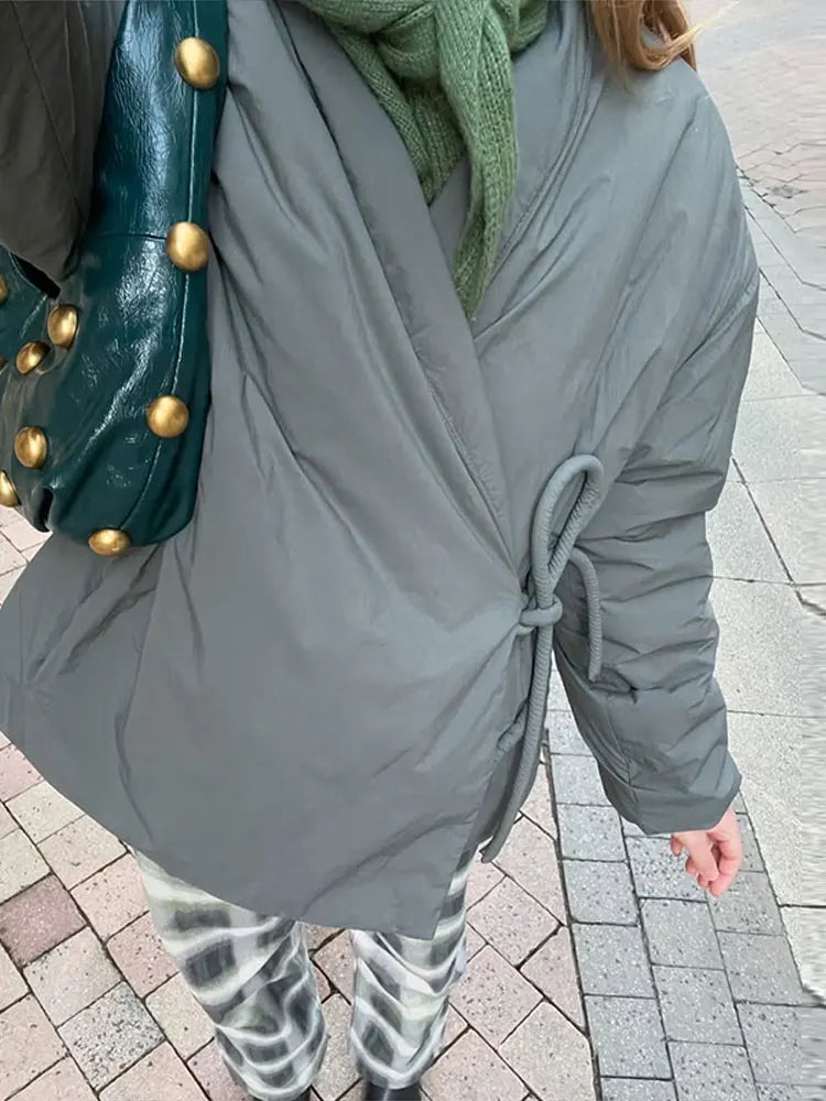 Upgraded Thick Wrap Front Tie Padded Jacket Kimono Style Collar Long Sleeve Loose Warm Daily Women Coat 2026 Winter Cotton Coats