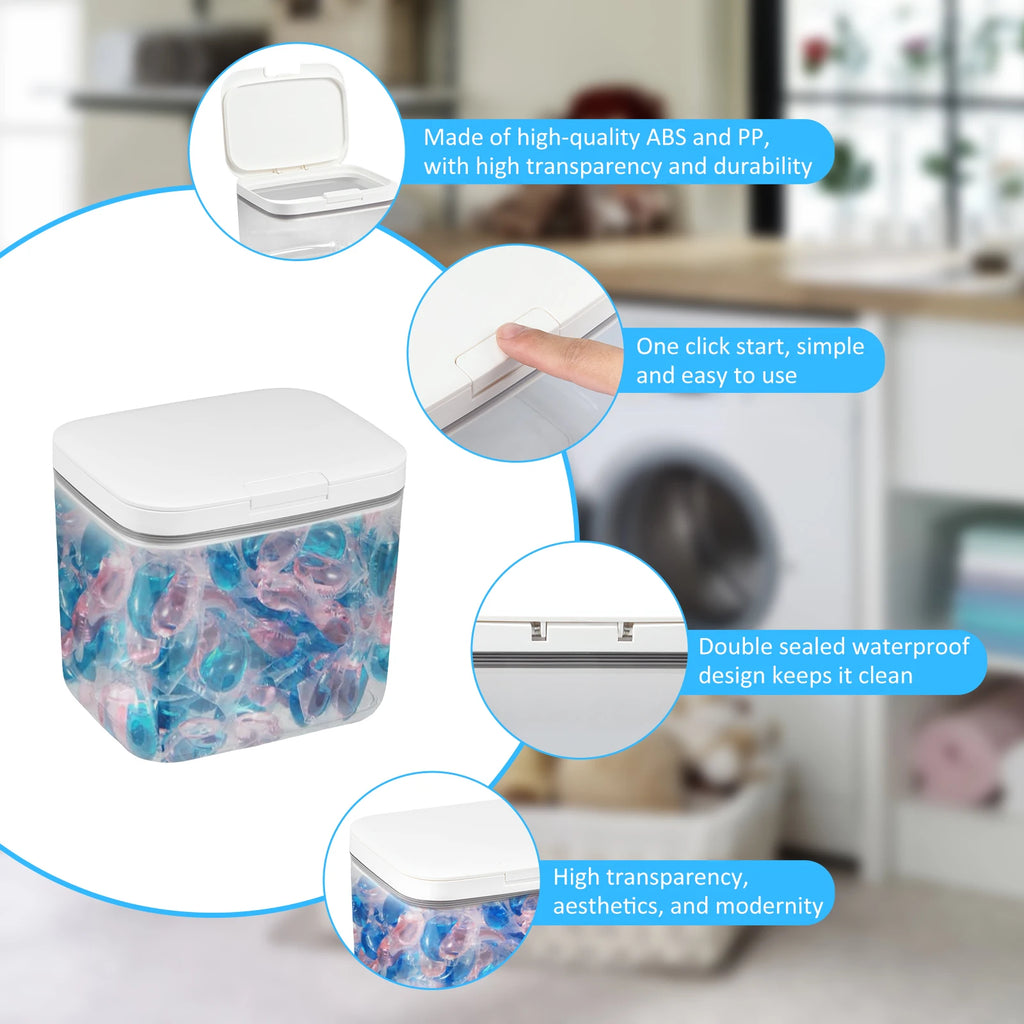 2.8/5.5L Automatic Pop-Up Storage Box Airtight Laundry Pods Container with Scoop for Laundry Room Washing Powder Beads Organizer