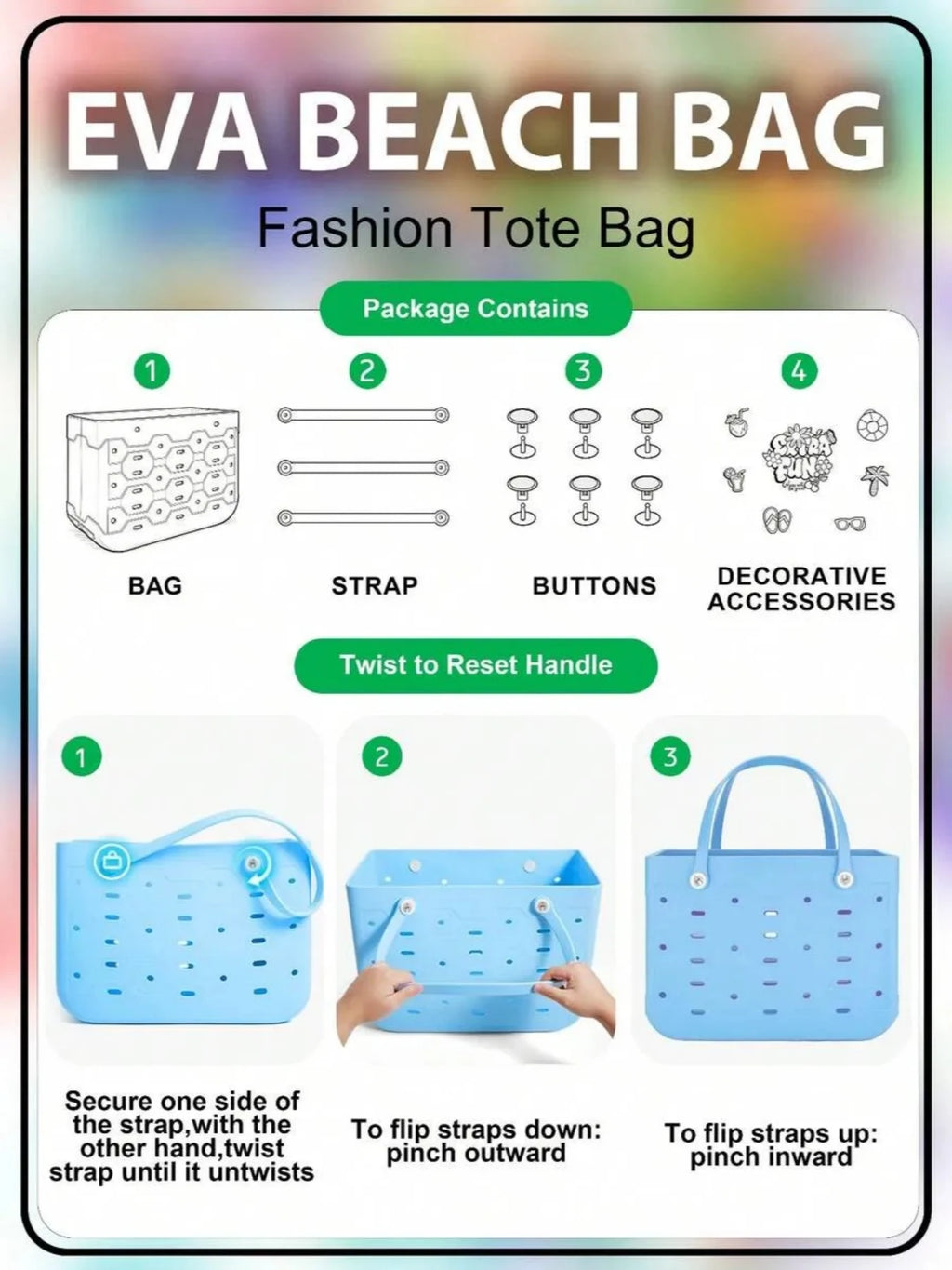 L/M/S multifunctional EVA tote bag, suitable for beach, swimming pool, gym and other occasions, suitable for both men and women