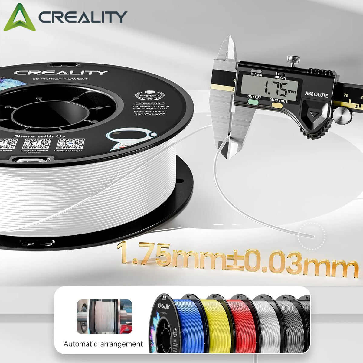 Creality CR-PETG Filament 1.75 mm Excellent Toughness Odourless Non-Toxic Moisture Resistant 1KG Filament for 3D Printer