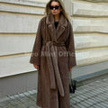 Neo Mint Belted Faux Mink Fur Coat Women 2025 Winter Beige Gradient Furry Fur Jacket Luxury Brand Hooded Warm Outerwear Overcoat