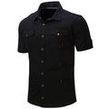 2025 New Fashion Men's Short Sleeve Safari Shirt Tops Summer 100% Cotton Solid Color Casual Cargo Work Shirts with Pocket