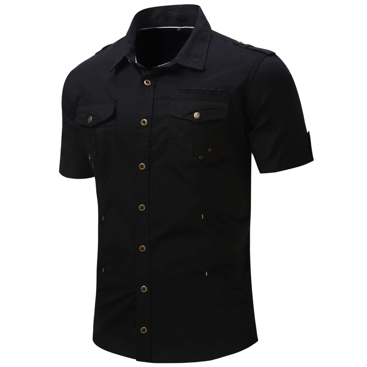 2025 New Fashion Men's Short Sleeve Safari Shirt Tops Summer 100% Cotton Solid Color Casual Cargo Work Shirts with Pocket