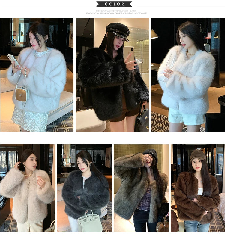 ZAROY Winter Women Faux Fur Coat Luxury Elegant O Neck Cardigan Fur Jackets Warm Shaggy Fur Overcoat Party Banquet шуба женская