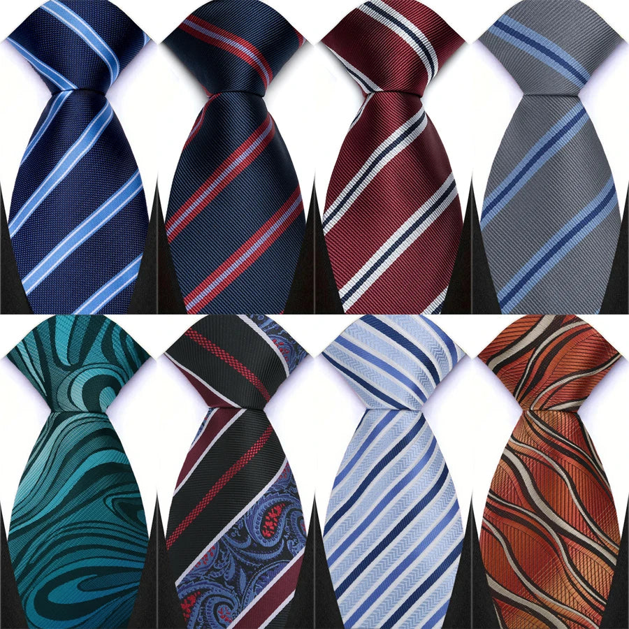 8cm New Men's Tie Brown Blue Red Printed Fashion Classic Polyester Stripes Necktie For Designer Business Wedding Accessory Gift
