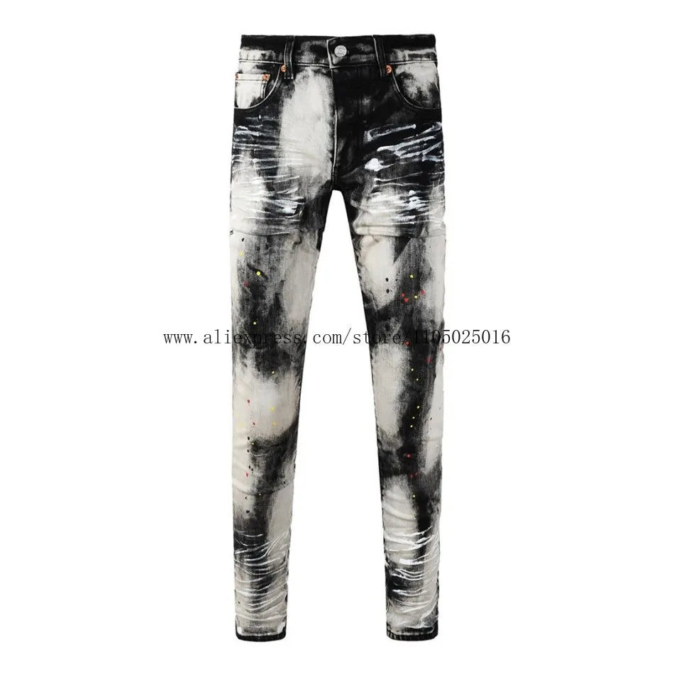 High Street New Trendy Men's Jeans Low Rise Stretch PantsSkinny Button Fly Ripped Retro Hold Trousers