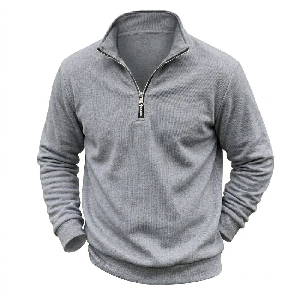 Men's Zip Sweatshirt Pullover Stand Collar Warm Fleece Casual Sweater Plain Long Sleeve Jumper Outwear Tops for Men Streetwear