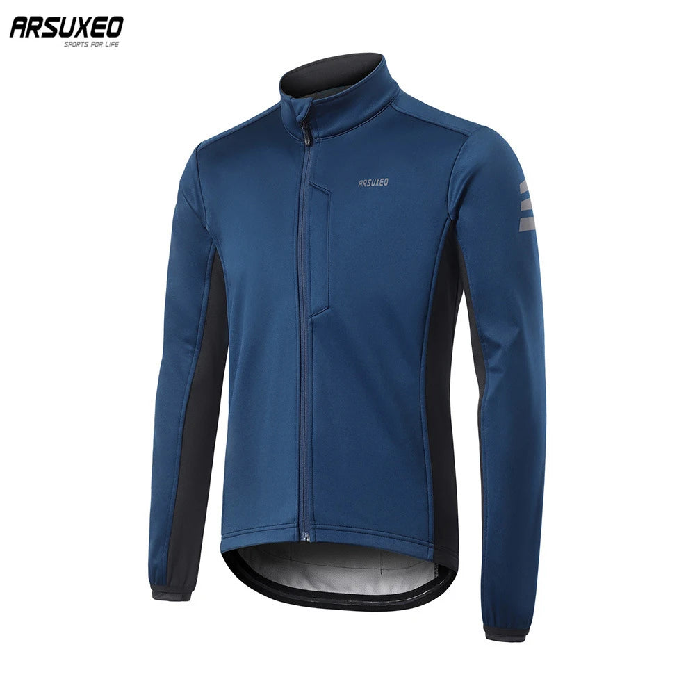 ARSUXEO Men Winter Cycling Jacket Thermal Fleece Bike Jersey Bicycle Coat Windproof Waterproof MTB Riding Sportswear Reflective