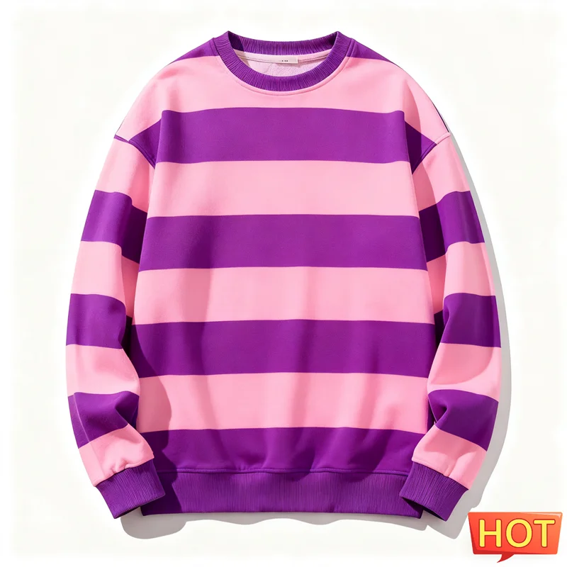 Retro Striped Graphic Sweatshirts For Men Simple Casual Long Sleeve 3D Printed Ugly Sweatshirt Loose Breathable O Neck Pullovers