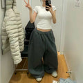 Retro Lazy Style Wide Leg Sweatpants Loose Sporty Floor-Length Trousers Autumn Winter Casual Comfortable Long Pants