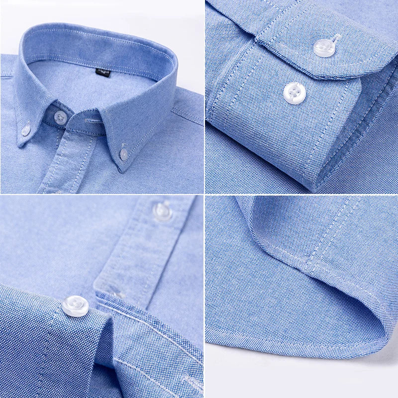 100% Pure Cotton Oxford Shirt For Men's Long Sleeve Casual Business Regular-Fit Formal Dress Shirts Social Blouse Male Clotheing