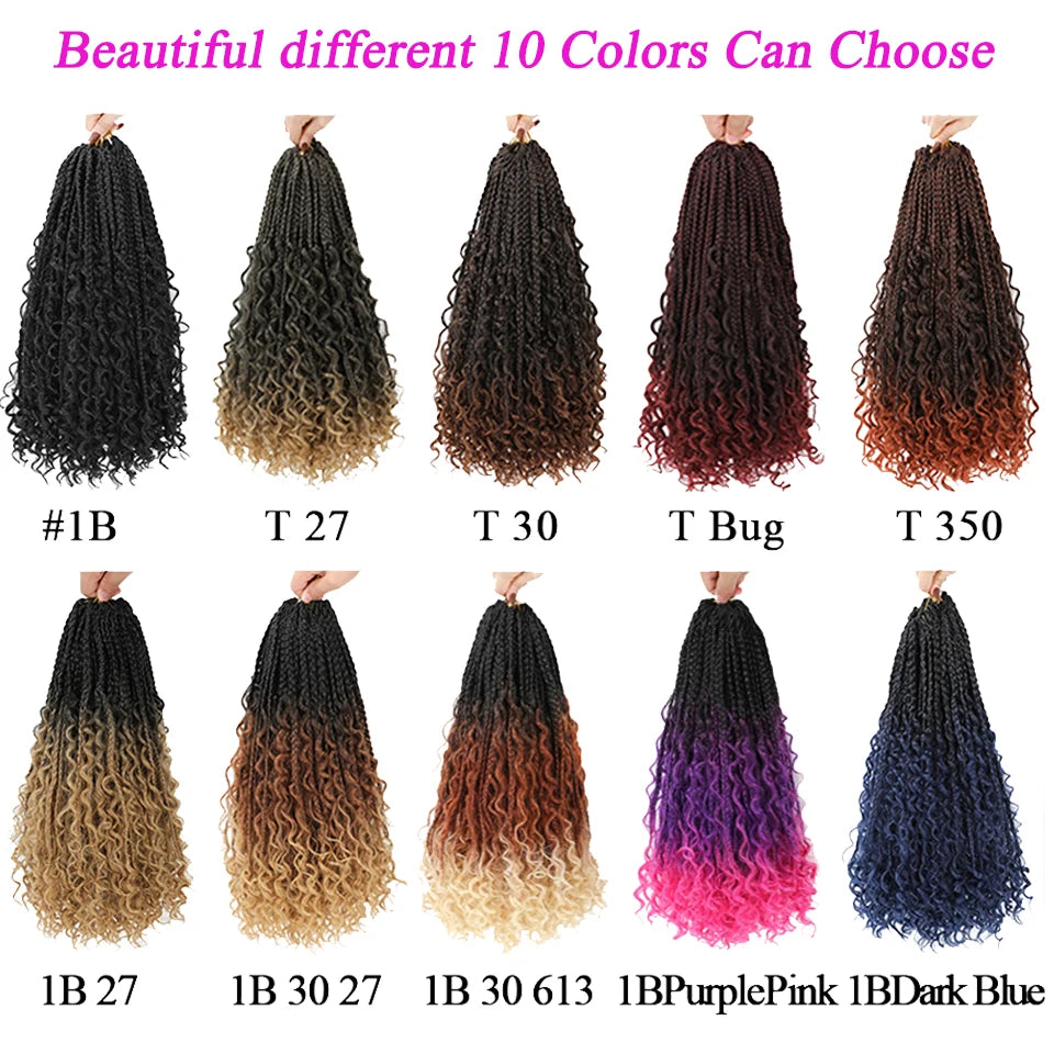 1- 6 Packs Ombre Box Braids Crochet Hair 14 18 inch Boho Goddess Box Braids Crochet Hair With Curly Ends 3X Synthetic Braid Hair