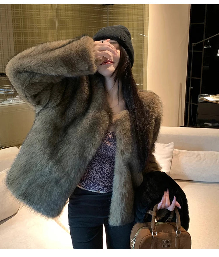 ZAROY Winter Women Faux Fur Coat Luxury Elegant O Neck Cardigan Fur Jackets Warm Shaggy Fur Overcoat Party Banquet шуба женская